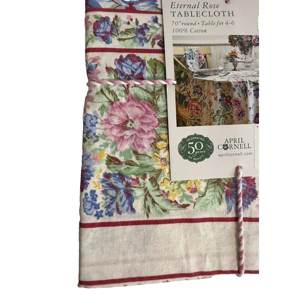April Cornell Eternal Rose Tablecloth 70 Rd Floral English Country Garden White